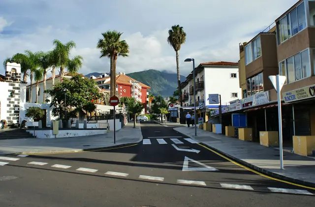 Straat met palmen in het centrum van Puerto de la Cruz